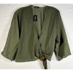 Express womens wrap shirt green cropped  at waist XS NWT